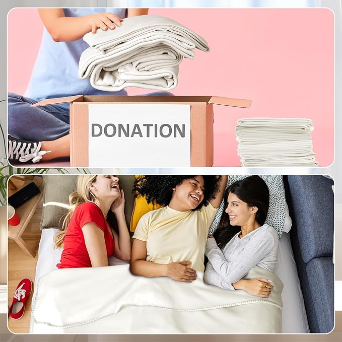 60PCS Off-White Fleece Blankets Bulk 50 X 60, Soft Lightweight Throw Blanket Cozy Blankets Bulk for Bed Sofa Couch Warm Pet Fleece Blanket Set for Wedding Homeless Home Office Travel Gift for Seasons