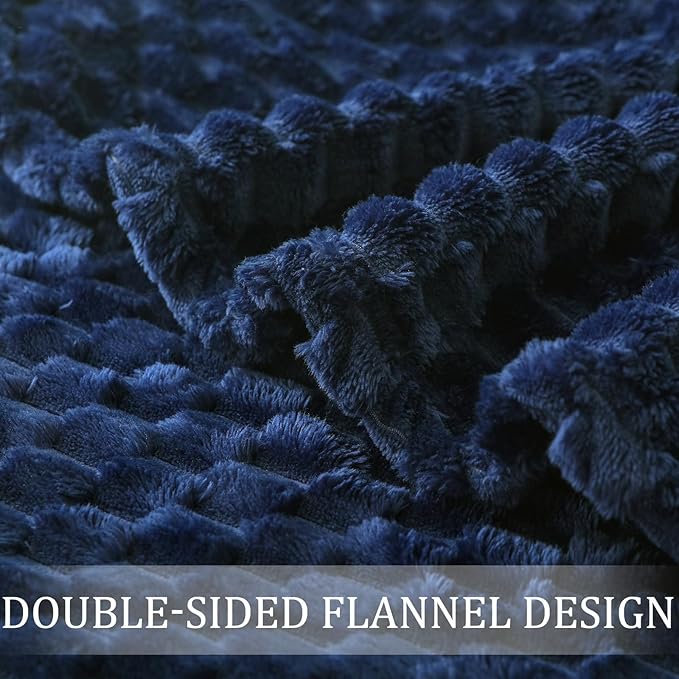 Exclusivo Mezcla Fleece Twin Blanket for Bed, Extra Large Fuzzy Navy Blue Bed Blankets, Soft Cozy Plush Sofa Throws for All Seasons, 90x66 Inches