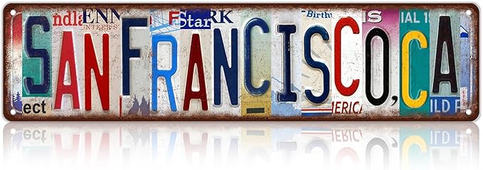 Vintage City Street Sign San Francisco,CA Wall Decor Metal Tin Signs for Bar Home Bedroom Garage