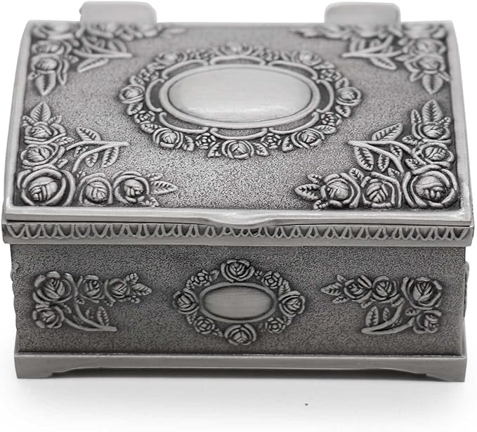 Small Rectangle Vintage Metal Jewelry Box Trinket Gift Box Chest Ring Case for Girls Ladies Women