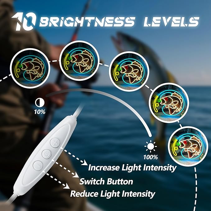 Fishing Neon Sign, Dimmable Fishing Hook Lights Neon for Wall Decor, Fishing Themed LED Neon Light Sign for Fishing Lovers Fishing Gear Store Man Cave Yacht Party Coastal Kitchen Bedroom Boy Presents (Fishing printing)