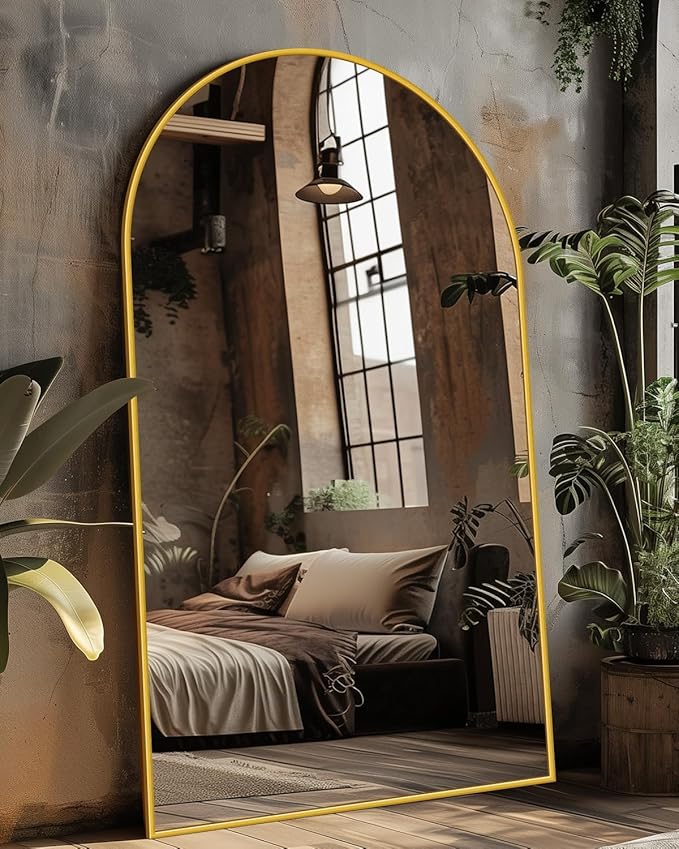 Antok 72" x44” Arched Full Length Floor Mirror, Gold Aluminum Frame, Free Standing/Wall Mount/Leaning for Bedroom, Living Room, Dressing Room