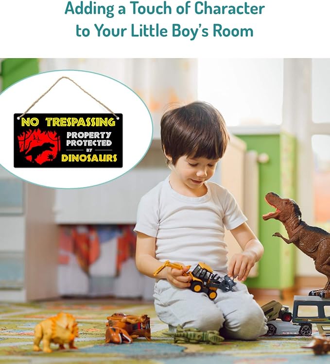 Dinosaur Room Decor for Boys, 12″x6″ PVC Plastic Decoration Hanging Sign, High Precision Printing, Waterproof, Dinosaur Bedroom Decor for Boys