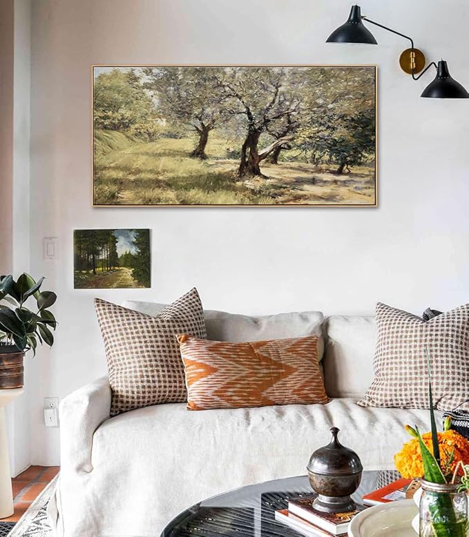 DJSYLIFE Framed Wall Art Home Decor - Vintage Artwork Olive Grove Oil Painting Canvas Prints Rustic Nature Trees Landscape Pictures Country Farmhouse Wall Decor Bedroom Living Room Decorations 20"x40"