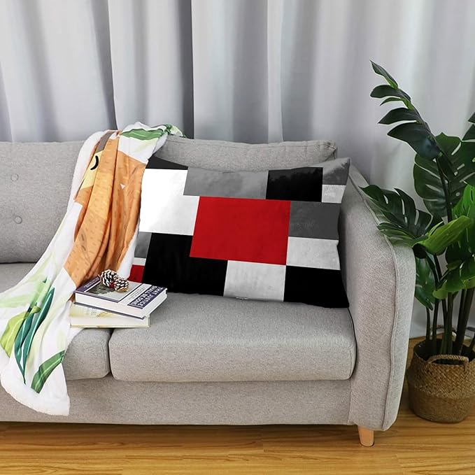 Emvency Set of 2 Red Black and Grey Throw Pillow Covers Geometric Modern Abstract Painting Decorative Pillow Cases Home Decor Standard Rectangle 12x20 Inches Pillowcases