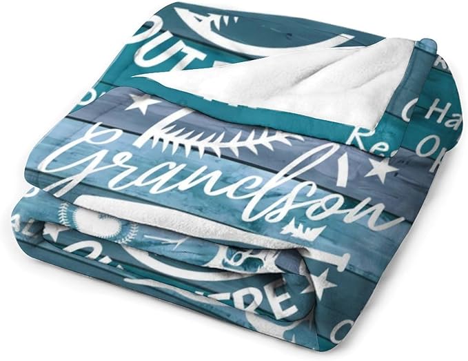 ITFRO Grandson Gift Flannel Fleece Throw Blanket Pillow Cover Set 50x60 Inch Ultra Soft Polyester Blanket 18x18 Inch Plush Pillow Case All Seasons for Birthday Christmas (Blue)
