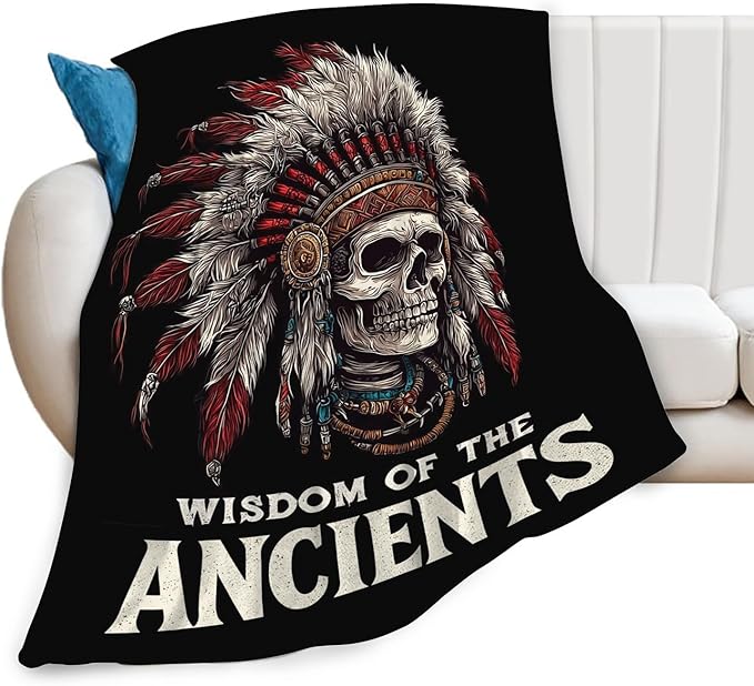 Native American Blanket for Girls Women Boys Men Adults Kids Soft Cozy Fleece Indian Skull Throw Blankets Gifts Warm Flannel Plush Lightweight Decor for Couch Bed Sofa 60"X50"