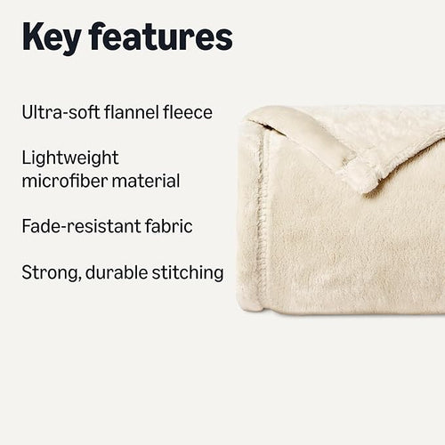 Amazon Basics Soft Fleece Throw Blanket, Lightweight Cozy Blanket for Couch & Sofa, 50 x 60 Inches, Beige