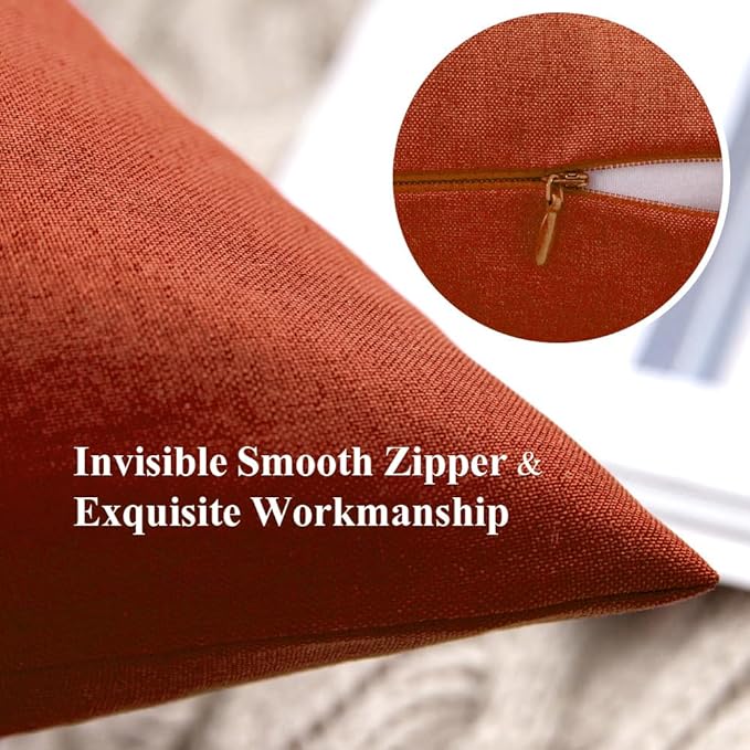 MIULEE Pack of 2 Decorative Outdoor Solid Waterproof Throw Pillow Covers Faux Linen Garden Farmhouse Cushion Cases for Summer Patio Tent Balcony Couch Sofa 12x12 Inch Burnt Orange
