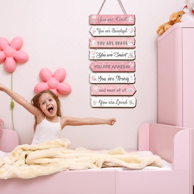 Inspirational Girl Room Decor Aesthetic Art Wall Hanging Sign Inspiring Colorful Rainbow Wooden Decoration for Kids Teens Toddler Boy Baby Bedroom Nursery Dorm Decor, 6-12 Years old (Elephant)