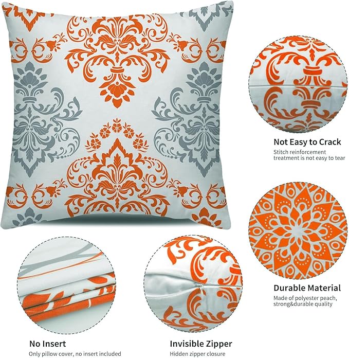 Coliuso Decorative Throw Pillow Covers 16x16 inch Set of 4,Orange and White Modern Simple Square Pillow Case Cushion Cover for Sofa Couch Farmhouse Outdoor Living Room