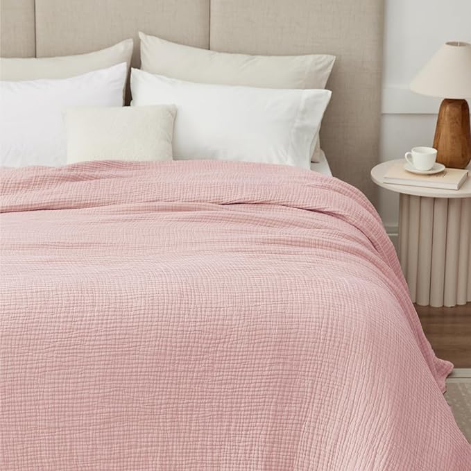 100% Cotton Muslin Blanket Large 50"x 70", 6 Layers Breathable and Lightweight Cotton Throw Blankets for Couch, Soft Cooling Summer Gauze Blanket for Adults All Season, Dusty Rose‌