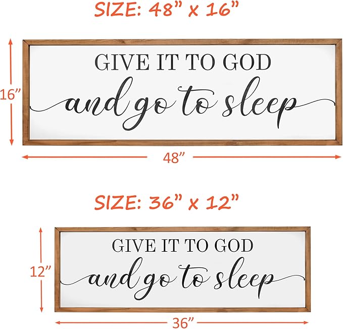 Houmury Framed Give it to God and Go to Sleep Signs 48"x16" Above Bed Wall Decors Wall Art for Bedroom Wood Signs (48 x16 inch, Brown)