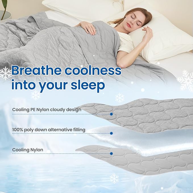 Cozy Bliss Cooling Dual-Sided Blanket for Hot Sleepers, Q-Max>0.46 Lightweight Soft Breathable Bed Blanket, Double Side Cooling Throw for Night Sweats (Silver Grey, 80"x90")