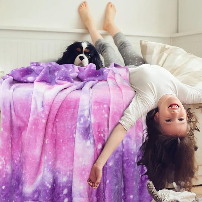 MACEVIA Tie Dye Galaxy Throw Blanket for Couch, Dreamy Purple Starry Sky Blankets and Throws, Cozy Soft Fleece Flannel Plush Blanket for Sofa Bed 260GSM, Suitable for All Seasons (Galaxy, 50"x60")