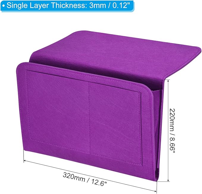 PATIKIL 13in Bedside Caddy, Bed Caddy Bedside Organizer Hanging Soft Felt 5 Pockets Bed Pockets Bedside Storage Organizer Remote Control Holder for Bedroom Phones Glasses, Purple