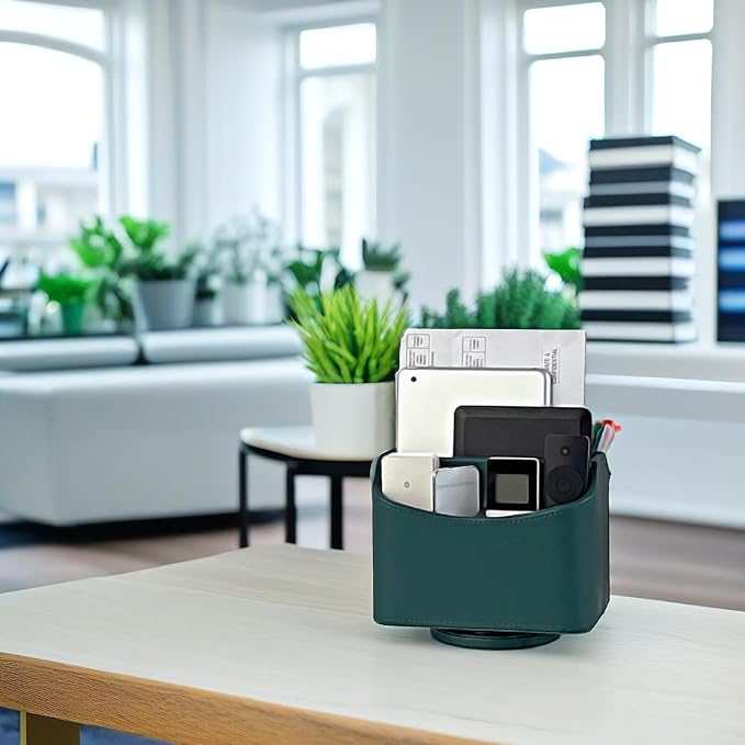 UnionBasic Rotating Desk Organizer, 360 Desk Spinning Caddy, Desktop TV Guide/Mail/Media/Remote Controller Holder Organizer,Green