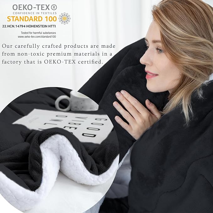 CHOSHOME Sherpa Fleece Blanket- Thick Warm Blanket for Winter, Soft Fuzzy Plush Blanket for Bed, Couch, Travel (Black, King 90" x 108")