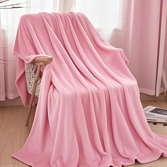 Twin Fleece Blankets for Women, Silky Flannel Fuzzy Blanket for All Season, Cozy Lightweight Blanket for Couch, Bed, Sofa, 60" x 80", Pink, Twin