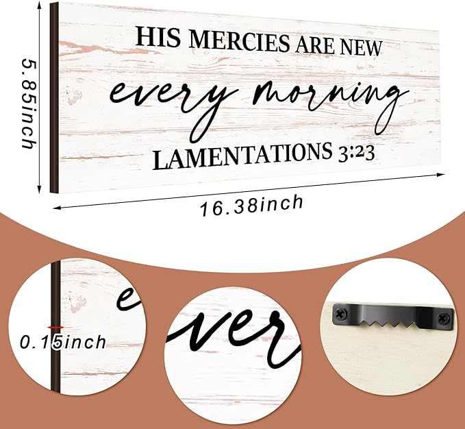 Jetec Farmhouse Bible Verse Scripture Wall Signs, His Mercies Are New Every Morning Wooden Plaque Decor for Church Home Christian Wall Art Decor