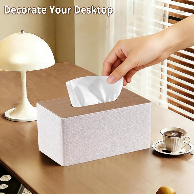 PUSU Plus Rectangular PU Leather Tissue Box Cover with Buckle Bottom - Modern Facial Tissue Dispenser Holder for Bathroom Vanity, Bedside Table, Bedroom, Office & Home Decor