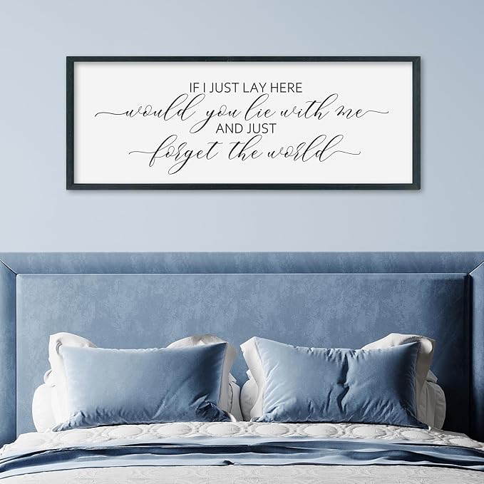 SRSZHIYUE Modern Romantic Wall Decor If I Lay Here Would You Lie With Me Sign 40"×15" for Couples Simple Rustic Home Bedroom Above Bed Large Plaque Wood Framed Wall Hanging (Black)