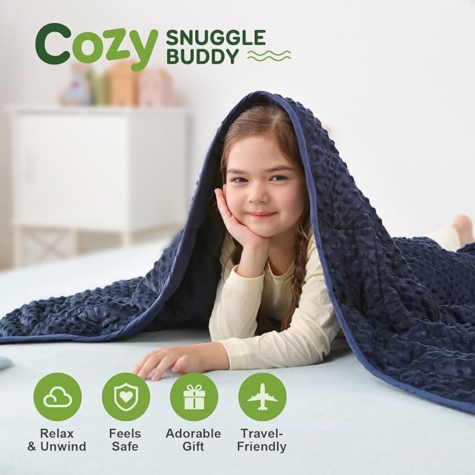 Sivio Weighted Blanket, Weighted Blankets,Soft and Cozy Cooling Heavy Blanket, Calm and Nap, School and Home, 5lbs, 36 x 48inches, Navy Blue