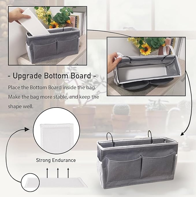Premium Linen Hanging Bedside Caddy Organizer – Multi-Pocket Bedside Storage for Bedroom, Dorm & Hostel | Bedside Hanging Basket for Books, Remote, Mobile, Glasses & Essentials(HANGGING BAG)