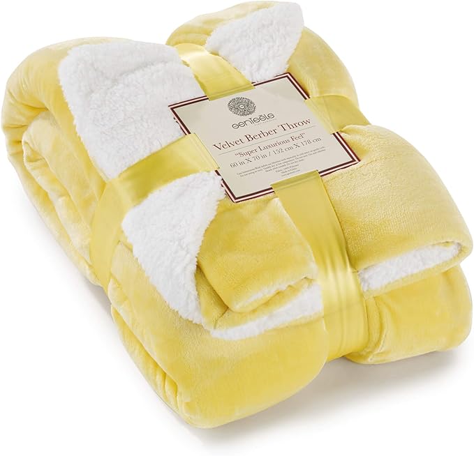 Genteele Sherpa Throw Blanket Super Soft Reversible Ultra Luxurious Plush Blanket, 60 x 70 inches, Yellow/White