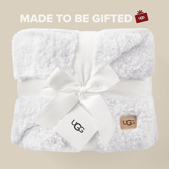 UGG Nita Throw Blanket for Couch, Soft Reversible Plush Throw for Bed or Living Room, Cozy Fluffy Soft Blanket, Washable Bedding, Spring Decor, 50-inch x 70-inch, White Snow