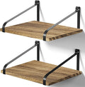 Love-KANKEI Floating Shelves Wall Mount Rustic Wood Wall Shelves with Large Storage L16.5 x W12 inch for Kitchen Living Room Bathroom Bedroom Set of 2 Carbonized Black