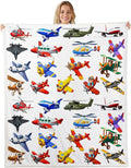 Aircraft Sherpa 3D Print Airplane Blanket Throw for Kids & Teens, Fighter Flight Helicopter Fleece Blanket, Cartoon Aviation Theme Fuzzy Ultra Soft Queen 90"x90" White
