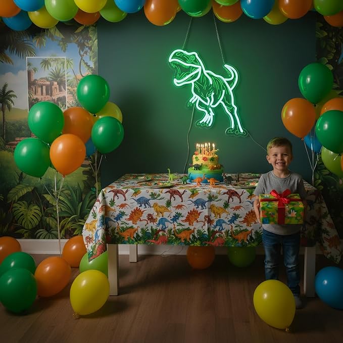 Dinosaur Neon Sign for Wall Decor, USB Dimmable Green LED Night Light for Boys Bedroom, Jurassic Party Decorations, Birthday, Halloween and Christmas Gift, 15.5 x 13 inch