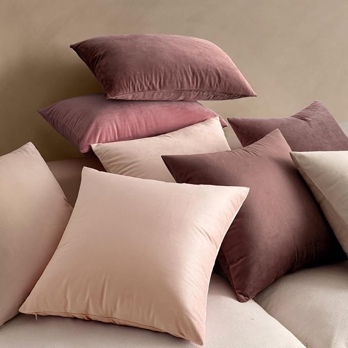 MIULEE Velvet Throw Pillow Covers 18x18 Inch, Pack of 2 - Pink, Super Soft Decorative Square Cushion Cases Modern Luxury Valentines Spring Home Decor for Sofa,Couch,Bed,Chair