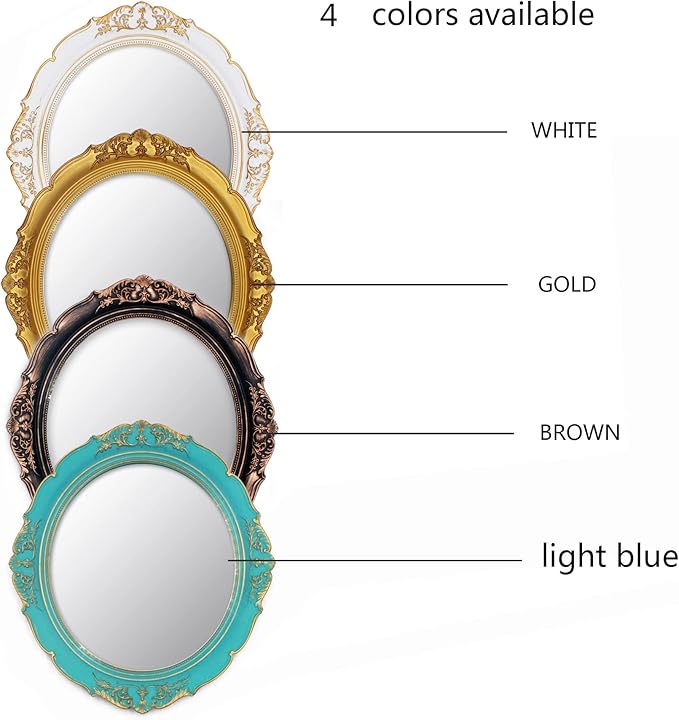 Eaoundm 13.1 x 14.8 inchs Decorative Wall Mirror,Vintage Hanging Mirrors for Bedroom Living-Room Dresser Decor Oval (Blue 2 Pcs)
