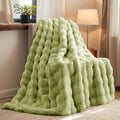 H&D Faux Fur Throw Blanket for Couch,Fluffy Cozy Soft Plush Luxury Thick Fuzzy Fleece Blanket for Couch Bed Sofa Bedroom Living Room,Comfy Bubble Blanket(Sage Green, Throw (50" x 60"))