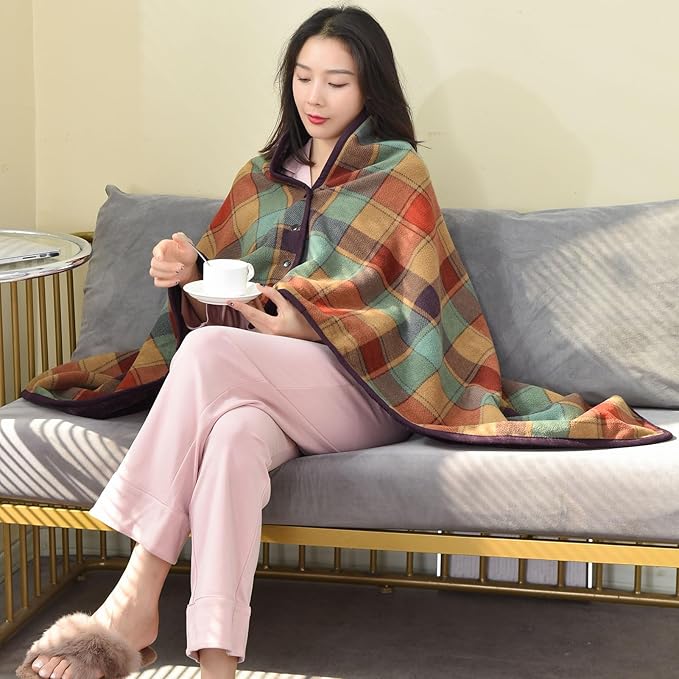 forestfish Fleece Wearable Blanket, Plaid Lap Blanket Comfy Poncho Throw with Buttons for Bed Sofa Office