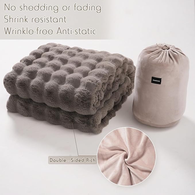 Super Comfort Oversized Warm Thick Bubble Luxury Plush Rabbit Faux Fur Throw Blanket, Fluffy Blanket,Soft Cozy Blanket for Couch Chair Bed Sofa Living Room (Grey, 50inX60in)