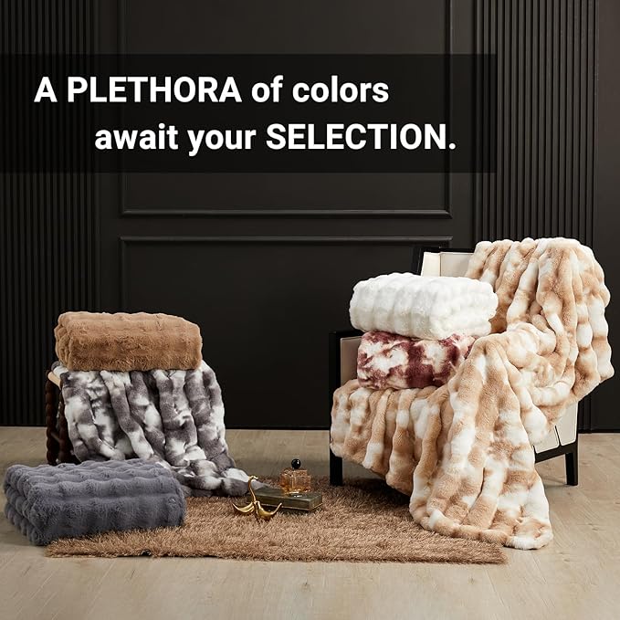 SAPHREAS Faux Fur Throw Blanket for Couch, Fluffy Fuzzy Bubble Blanket for Sofa Bed Living Room, Decor Soft Cozy Gifts for Women Men, 50x60” Tie Dye Khaki