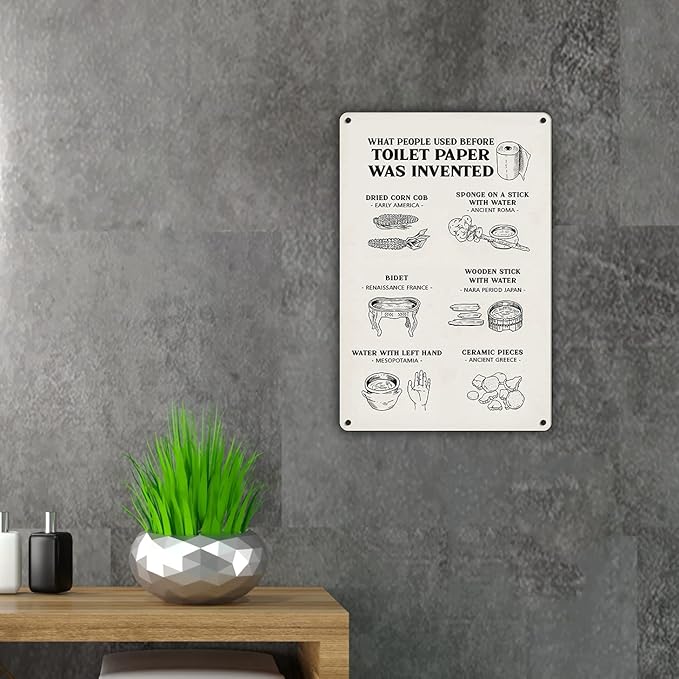 QIONGQI Funny Bathroom Quote What People Used Before Toilet Paper was Invented Metal Tin Sign Wall Art Decor for Home Bath Room Decor Gifts