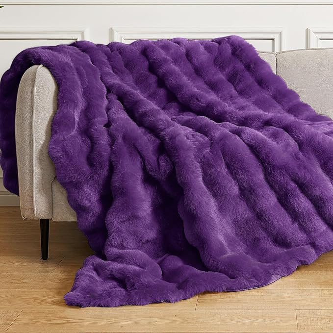 Purple Fluffy Soft Plush Faux Fur Throw Cozy Blanket for Couch Bed Fuzzy Blanket Living Room Women Gift Home Decor 50x60