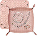 UnionBasic Small Valet Tray, Jewelry Tray for Rings Watches Earrings, Entryway Catchall Caddy for Coins Keys Change, Nightstand Bedside Valet Holder, Trays for Electronic Gadgets, Woven Pink