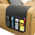 Sofa Armrest Organiser Non Slip Leather Couch Armrest Caddy Bedside Hanging Pouch Sofa Arm Tray Organizer with 5 Pockets for TV Remote Holder Magazines iPad Phone (Black, one size)