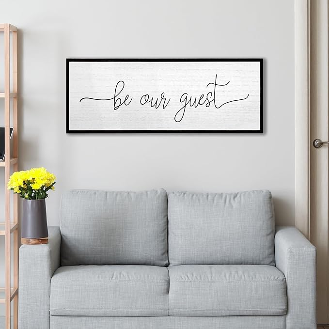 Be Our Guest Wall Decor Sign 40''×15'' Large Rustic Farmhouse Family Guest Room Bedroom Above Bed Vintage Framed Wooden Wall Art Modern Signs Simple Entryway Hanging Decoration (Black)