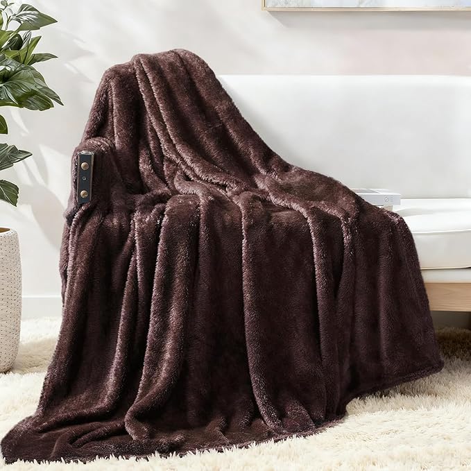 Exclusivo Mezcla Plush Fuzzy Fleece Throw Blanket Extra Large, Super Soft, Fluffy and Warm Blankets for Couch, Bed, All Season (Coffee, 50x70 inches)