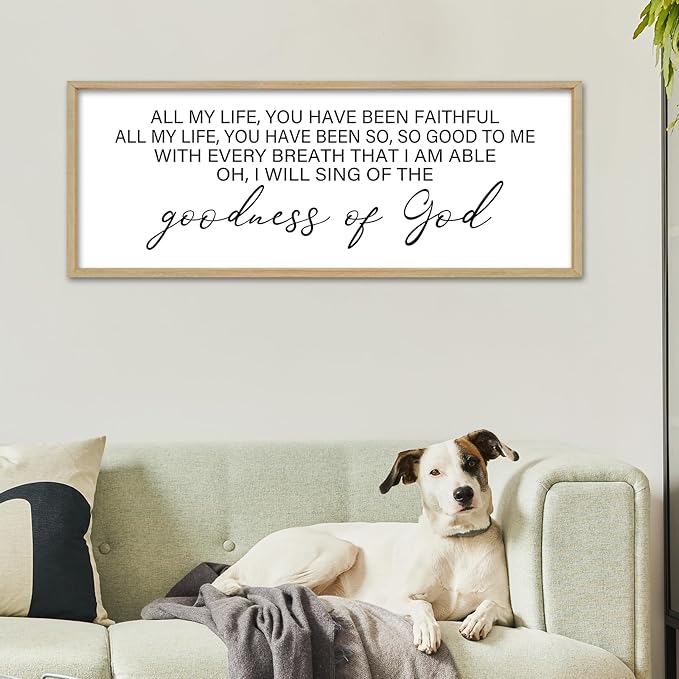 YWMZYKJGS Goodness of God Wall Decor 40"×15" Bible Verse Sign Christian Catholic Scripture Jesus Christ Prayer Large Home Office Wood Framed Wall Hanging Art (Wood)