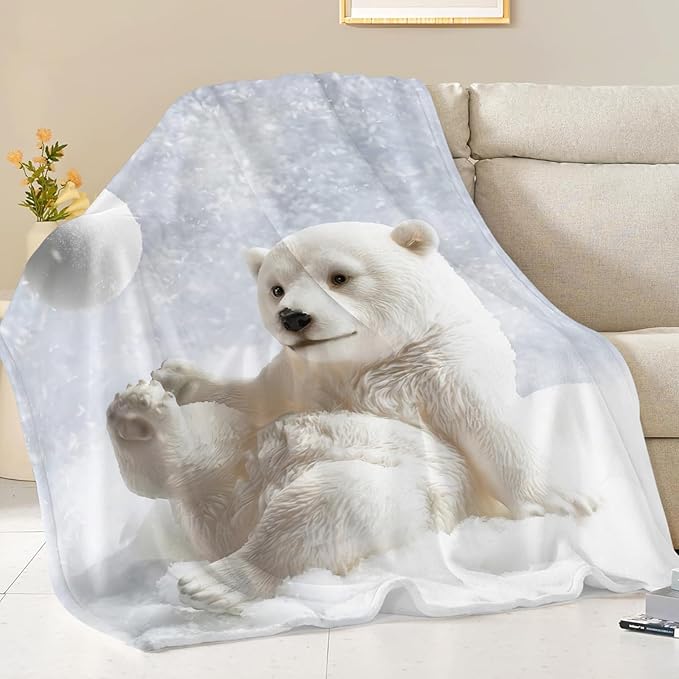 Polar Bear Blanket for Girls Women Boys Men Adults Kids Soft Cozy Fleece Cute White Bears Throw Blankets Gifts Warm Flannel Plush Lightweight Decorative for Couch Bed Sofa 60"X50"
