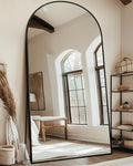 Full Length Mirror with Stand, 81"x41" Arched Full Body Mirror, Large Stand Up Mirrors, Aluminum Frame Floor Standing Mirrors, Freestanding Hanging Leaning Mounted for Bedroom Living Room, Black