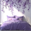 Purple Plants Leaves Wall Decals Peel and Stick, Large Floral Flowers Wall Stickers, Removable Vine Home Decor Art for Bedroom Living Room Classroom Office