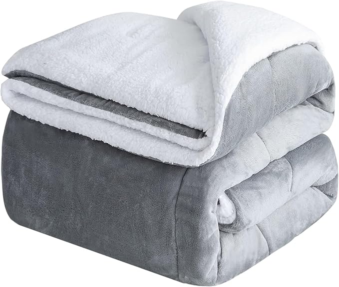 CHOSHOME Sherpa Fleece Blanket- Thick Warm Blanket for Winter, Soft Fuzzy Plush Blanket for Bed, Couch, Travel (Grey, Oversized King 96" x 120")
